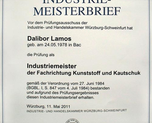 Dalibor Lamos Meisterbrief